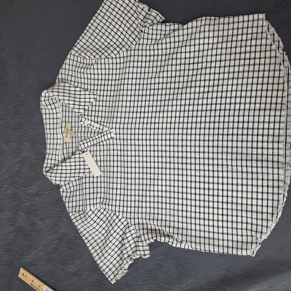 Madewell Button Down Shirt Youth XL White Black Grid Seersucker NL361